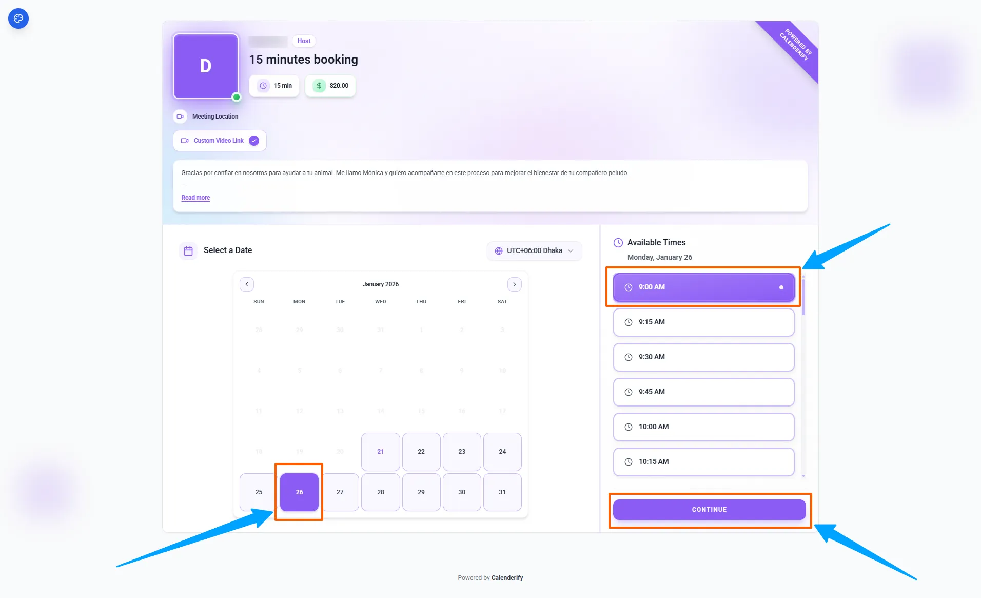 Customize booking type page