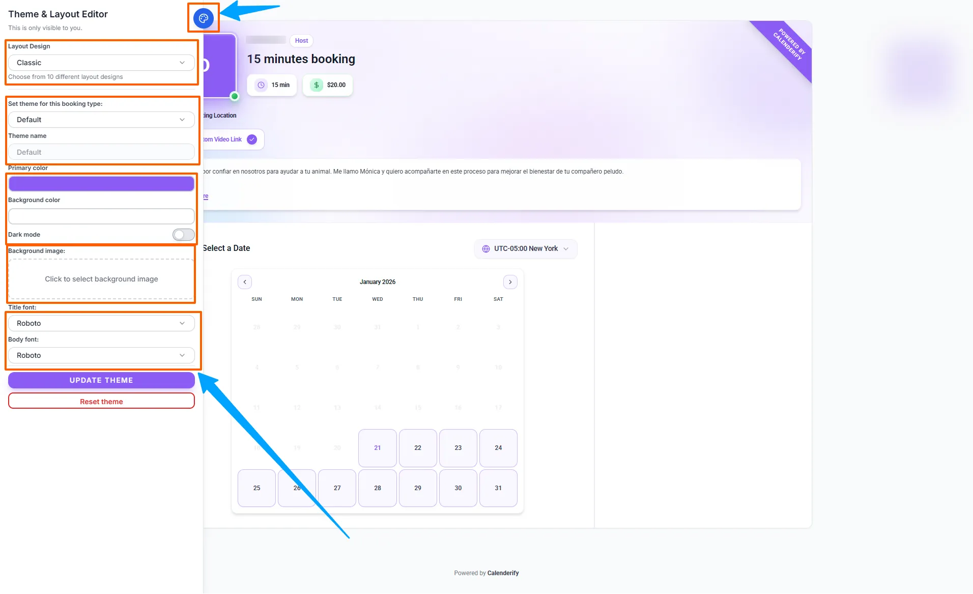 Customize booking type page
