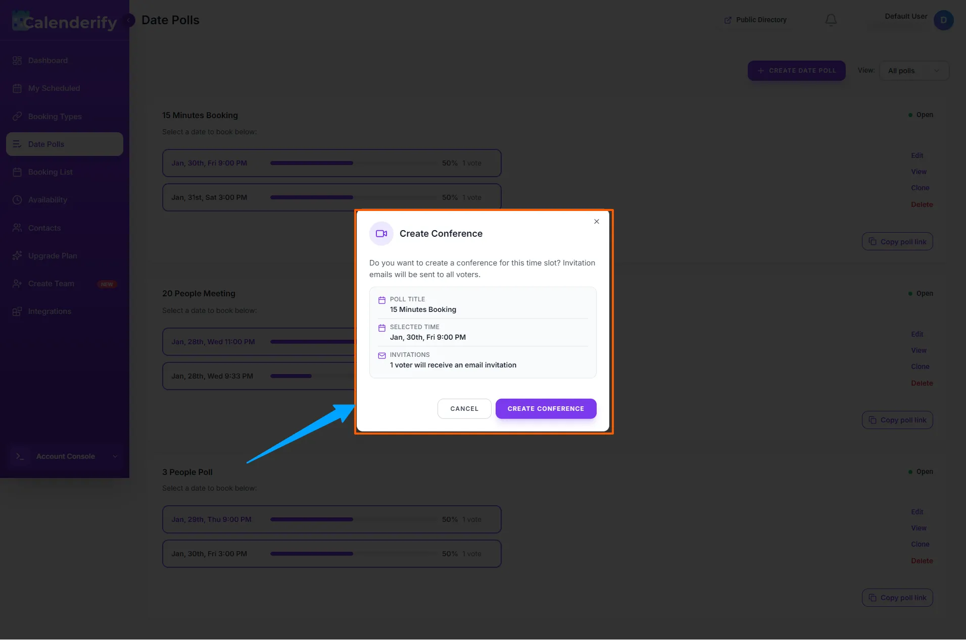 Conference creation from voting slots