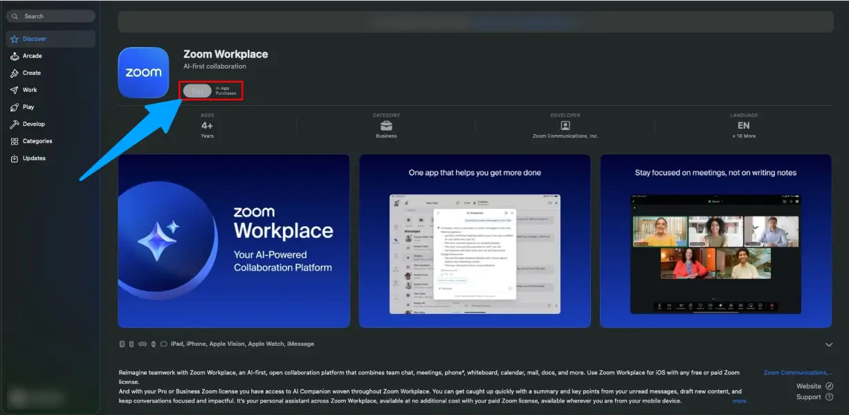 Search Zoom Workplace in app store