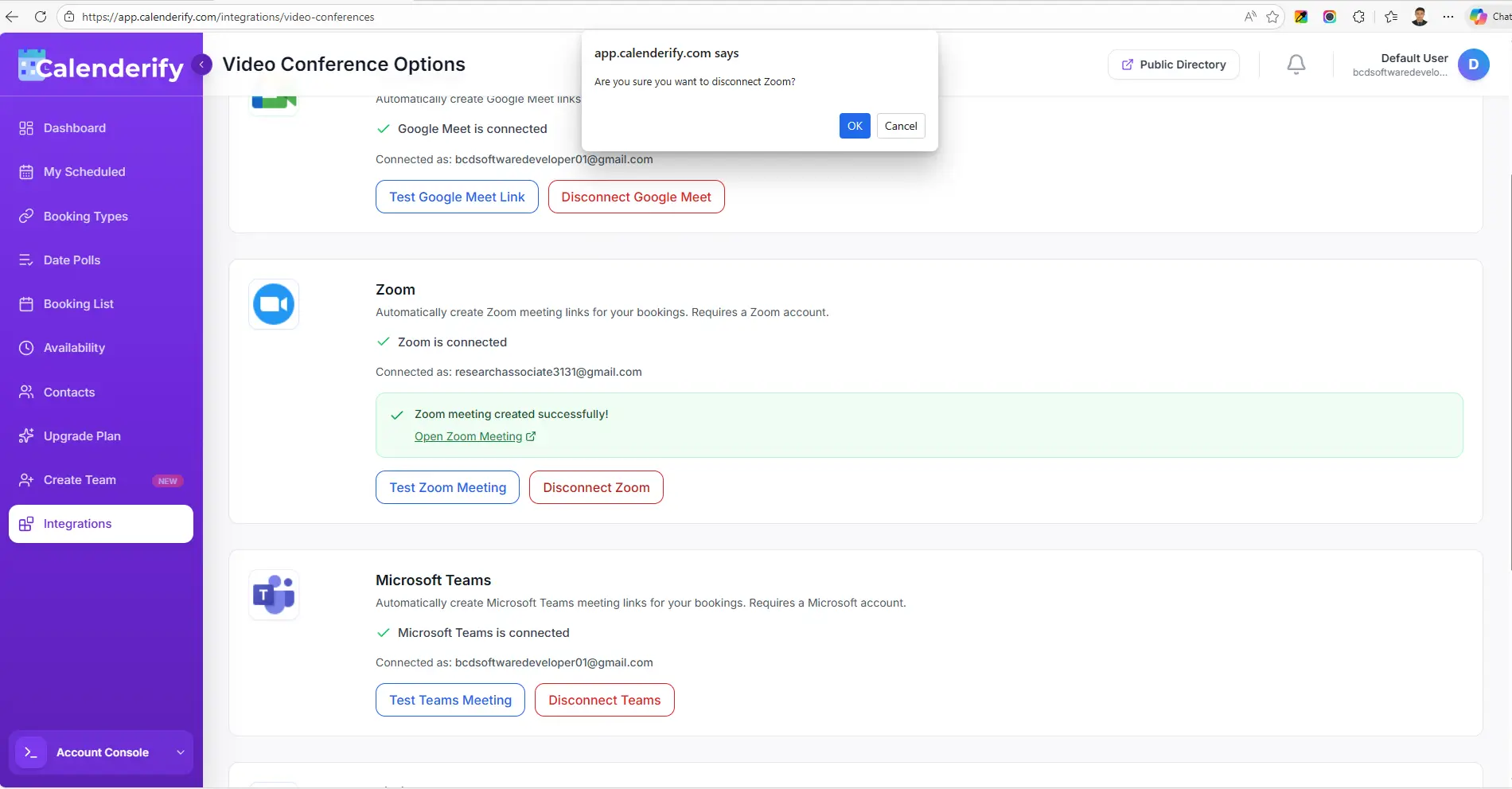 Zoom meeting created successfully
