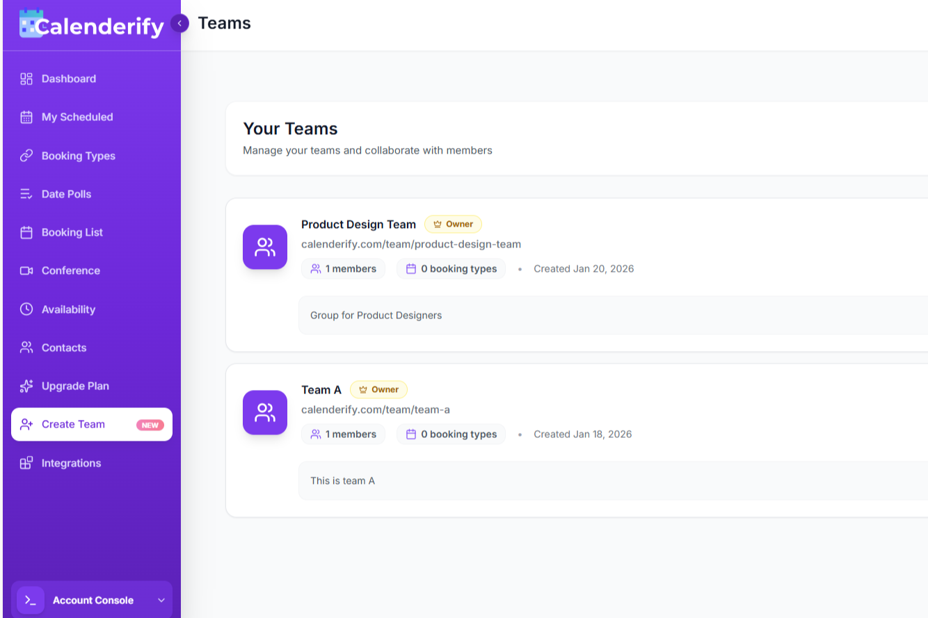 Calenderify Team Management