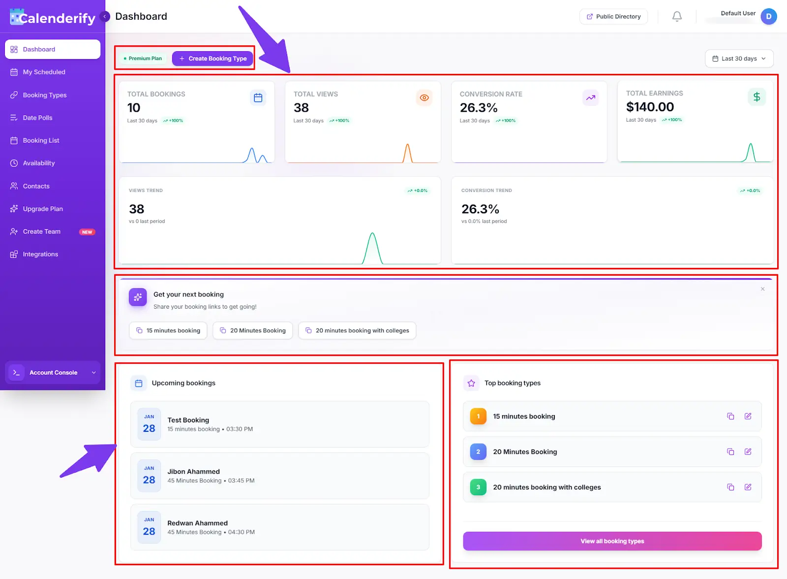 Calenderify dashboard overview